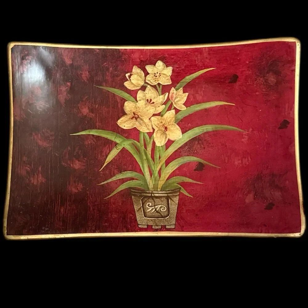 Decorative Gorgeous Red Floral Accent Tray on Stand!
